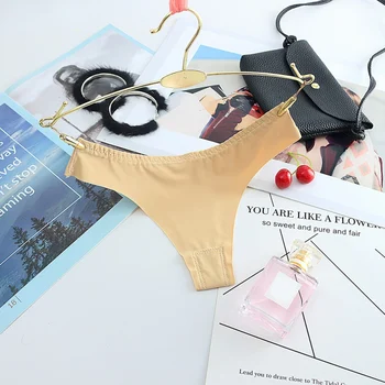 

New Thong Female Women Cotton File Without Trace One-piece Ultra-thin Ice Silk Panties Temptation Sexy Solid Color