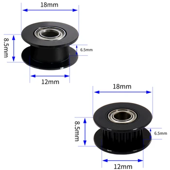 

1Pcs Black Aluminum GT2 6mm Width 20 Tooth Teeth/Smooth 2GT Timing Idler Pulley Pully Double Bearing For 3D Printer Bore=3mm/5mm