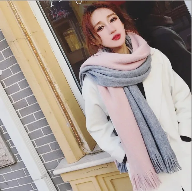 Модный женский мужской зимний шарф, модные теплые мягкие кашемировые шарфы с кисточками, шали унисекс, Цветные Лоскутные шарфы - Цвет: pink grey