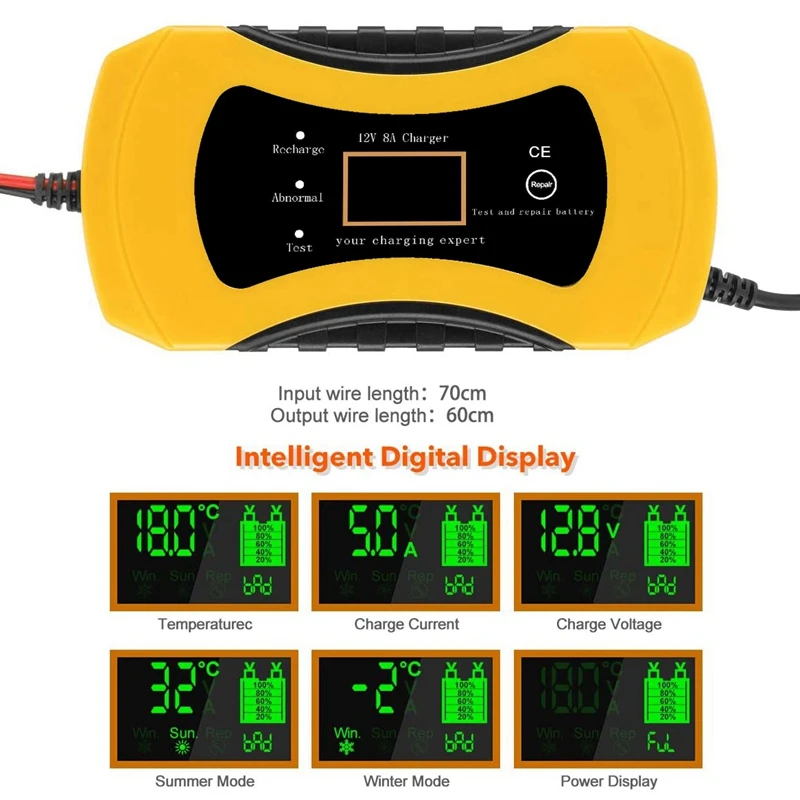 carregador de bateria totalmente automático com tela