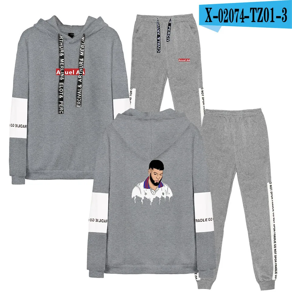 Anuel AA, хип-хоп, настоящий хаста Ла Муэрте, новинка, толстовки, костюмы, зимние толстовки Ragaln+ штаны, спортивный костюм для отдыха - Цвет: KZ01
