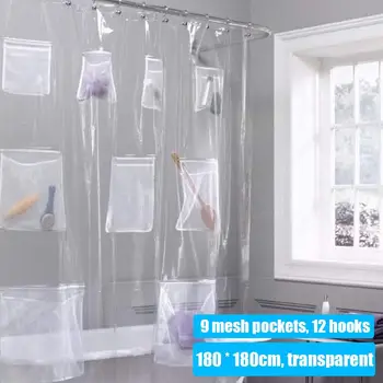 

PVC Curtains Shower Curtain Waterproof Hooks Eco-Friendly Bathroom Quick Dry Window Quick Dry Mesh Pockets Curtain