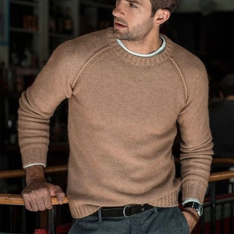 Мужской вязаный свитер в стиле кэжуал пуловеры Slim Fit однотонная мужская базовая одежда свитшоты осенне-зимние топы с круглым вырезом