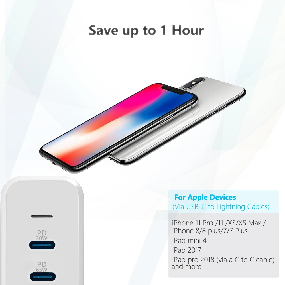 USB-C 65 Вт+ 30 Вт и 2 USB-A порта зарядное устройство адаптер с тип-c PD для Macbook XiaoMi hp Dell XPS iPhone 11 pro и многое другое