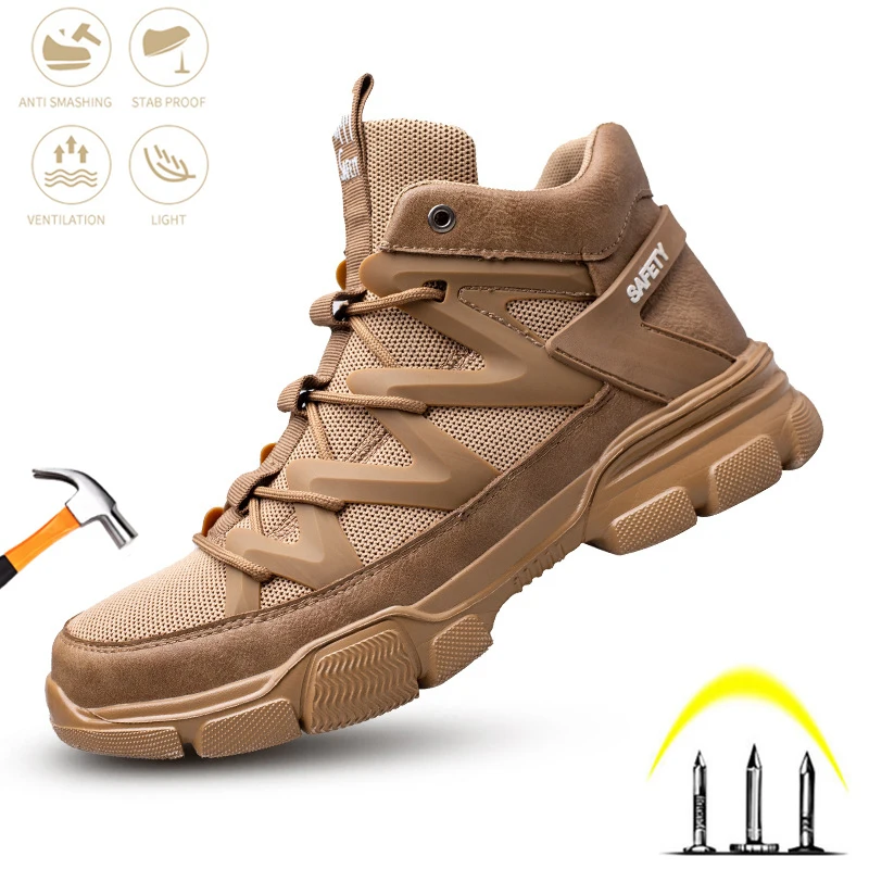 Mens Safety Shoes Steel Toe Work Boots Indestructible Ventilation Light Sneakers 