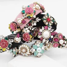 Барокко тяжелая работа роскошный модный цвет цветок из кристаллов из жемчуга Геометрическая оголовье корт личность оголовье 891