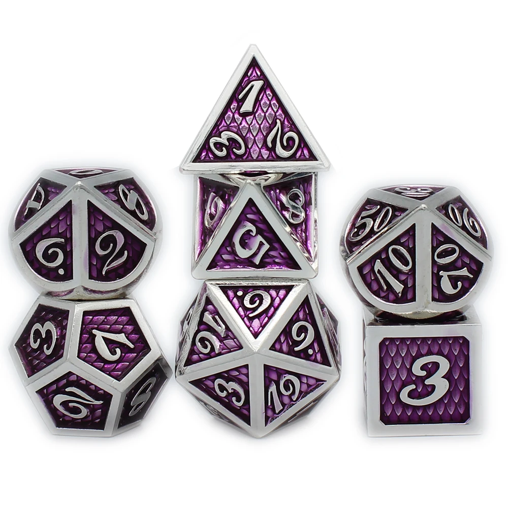 드래곤 스케일 스타일 금속 주사위 세트, D & D 벨벳 파우치, D20, D12, D10, D %, D8, D6, D4, DND RPG, 테이블 게임, 7 Pcs, 새로운 디자인