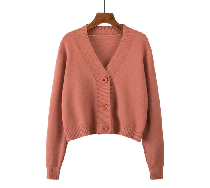 

2020 Cardigan Autumn Long Flare Sleeve Short Sweater Women Ribbed Knitted Cotton Tops Black White Ladies Soft Outwear Female