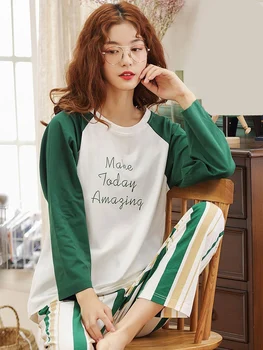 

Spring 2020 Home Service Plus Size Pajamas Women Striped Long Sleeve Cotton Suit Ladies Home Service Women Sleepwear Vero Moda
