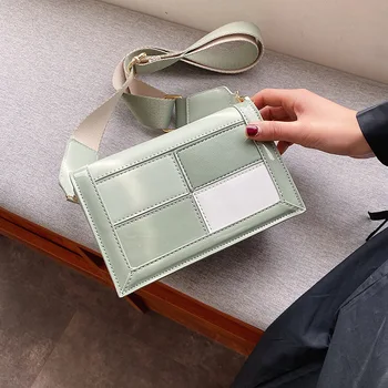 

Wide Shoulder Strap Bag Women 2020 New Fashion Contrast Shoulder Messenger Bag Simple Square Bag