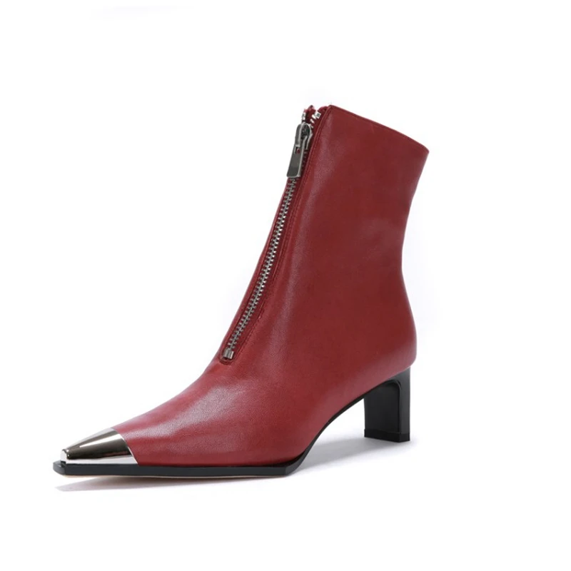 ORCHA LISA/брендовые пикантные ботильоны из натуральной кожи; женские вечерние свадебные туфли с острым носком на странном каблуке, на молнии; bottine femme - Цвет: red