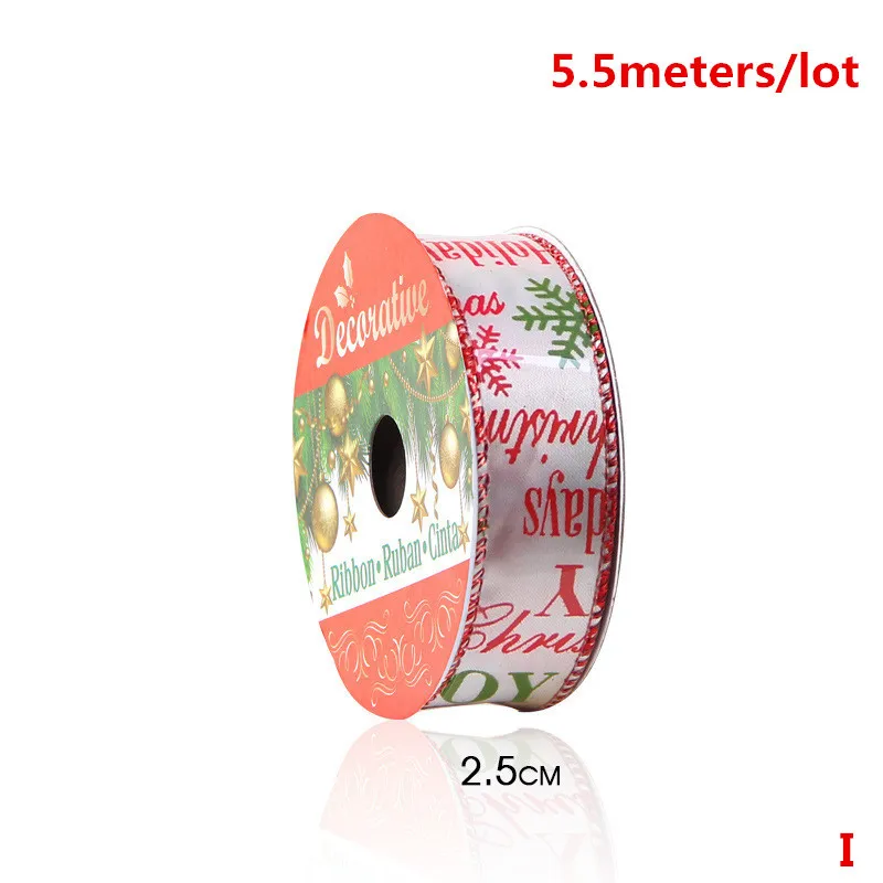 2.5CM-I New5.5meter Красивое оформление на Рождество ленты полоски 1,6 см-2,5 см Ширина diy бант для рождественской ёлки подарочная упаковка букета ленты - Цвет: 2.5CM-I