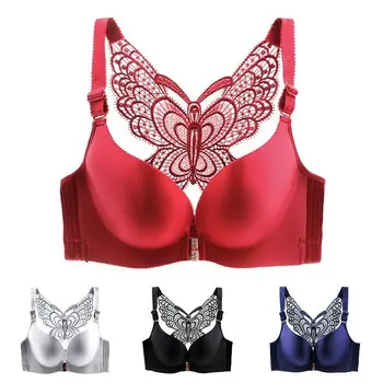 

Sexy Women Bra Fashion Lace Butterfly Back Front Buckle Free Underwear Solid Color Fashionable Breathability Comfort
