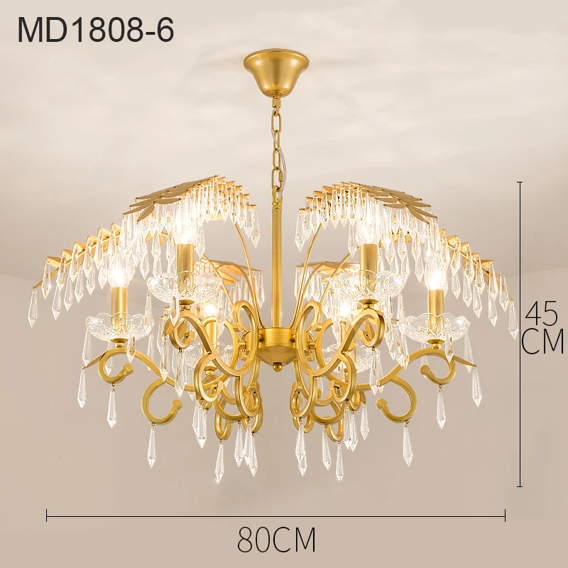 6lights Креативный светодиодный хрустальный канделябр, золотые листья, арт-деко, домашнее освещение для гостиной, детской спальни, бара, современная кухонная Подвесная лампа - Цвет абажура: 6lights