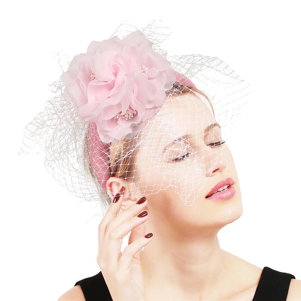 Новые розовые женские вуалетки головные уборы Цветочные millinery аксессуары для волос элегантные женские свадебные замужние сетчатые вуали гоночный головной убор