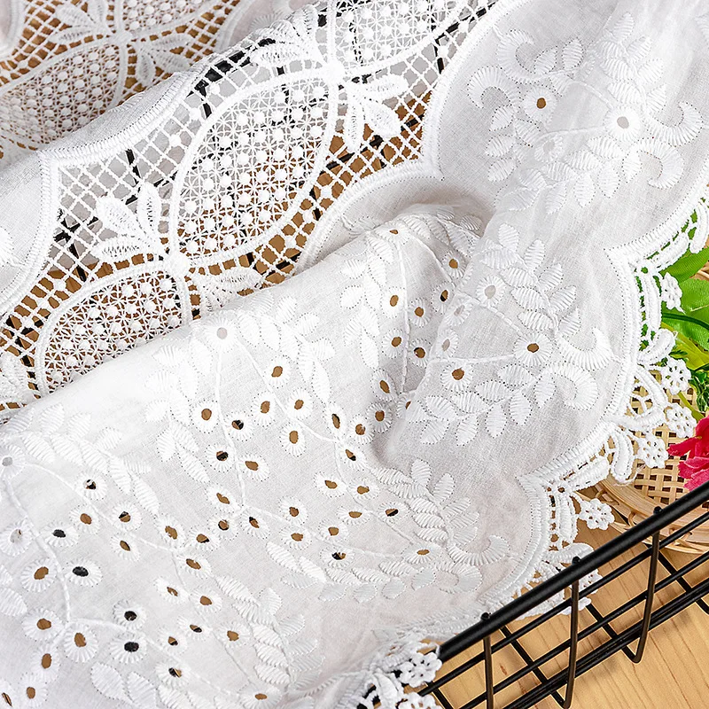 Natural-white Cotton Cloth Hollow-out Milk-silk Embroiderd Lace Fabric Handmade DIY Clothes Sewing Accessories Width 130cm 1Yard lace fabric lace sewing accessories lace accessories
