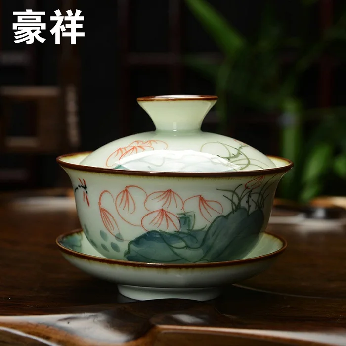 [GRANDNESS] чайный сервиз Gaiwan с ручной росписью из фарфора кунг-фу Gaiwan Jingdezhen 150 мл, чайный сервиз Gaiwan, чайный горшок кунг-фу - Цвет: E