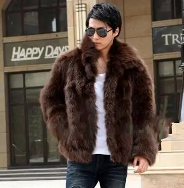 Мужская шуба из искусственного лисьего меха Chaqueta mujer бренд Chaqueta mujer Мужская водонепроницаемая шуба из искусственного меха Верхняя одежда с отложным воротником D298