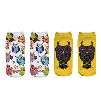 

Summer Harajuku Owl Socks 3D Print Animal Low Cut Ankle Cotton Couple Short Ship Socks