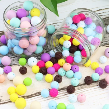 

15mm BPA Free Food Silicone Round Colorful Beads Baby Chewable Toys For Baby Silicone Teether Teething Chain Pacifier Chain