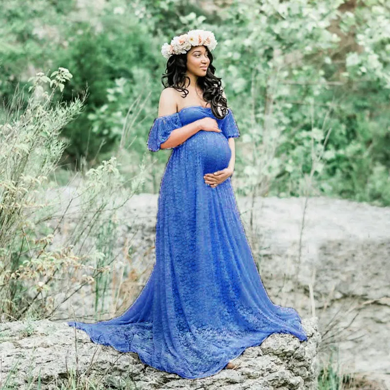 Maternity Lace Off Shoulder Long Dress for Women Pregnant Photography Ball Gown 