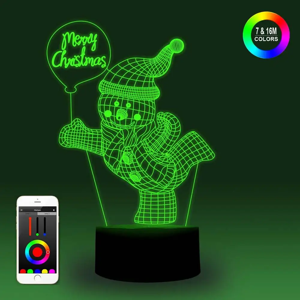 NiteApps 3D счастливый снеговик ночник настольная иллюзия Лампа подарок на день рождения приложение/сенсорное управление