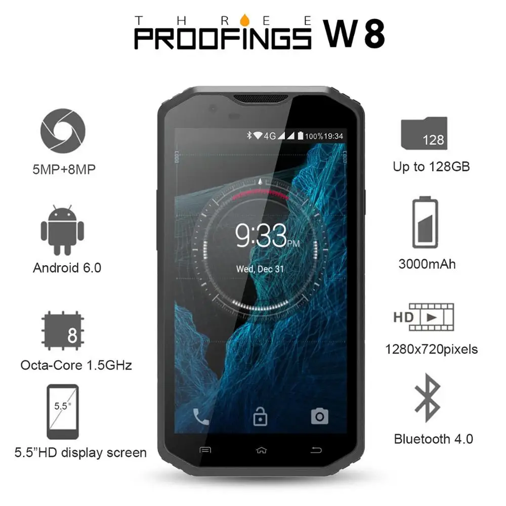 KEN XIN DA E& L Proofings W8 прочный 4G LTE мобильный телефон 5,5 дюймов 2 Гб 16 Гб Восьмиядерный 3000 мАч IP68 водонепроницаемый смартфон