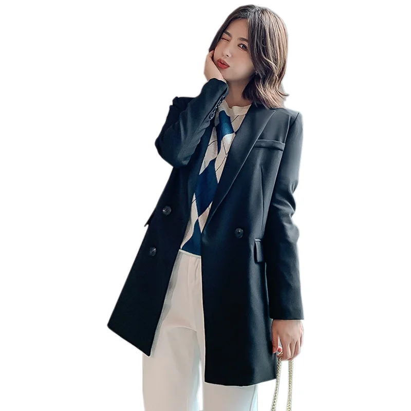 Women Blazer Autumn New Korean Slim Suit Jacket Women's Long New Casual Joker Double-breasted Suit Blazer Feminino