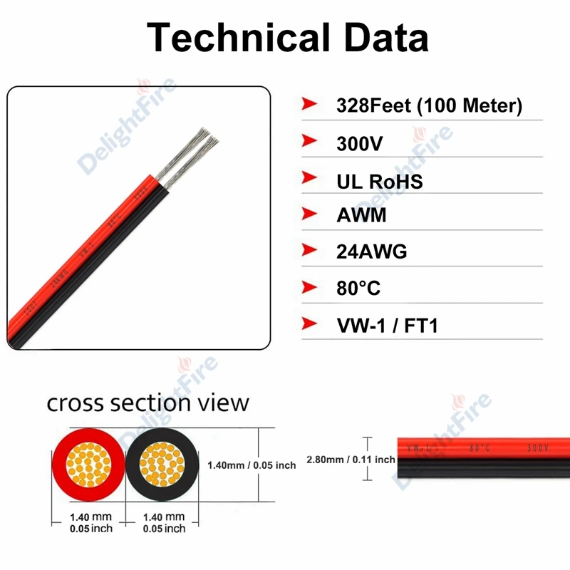 UL2468 2 Pin Electric Cable 26/24/22/20/18AWG Tinned Copper Wire Electrical Wire For Speaker Fan Led Strip Light Solar Panel
