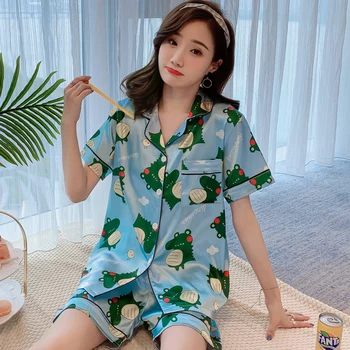

Plus Size 3XL 4XL 5XL Summer Women Pajamas Set Cartoon Dinosaur Printed Leisure Homewear Suit Youth Girl Sleepwear Set Tracksuit