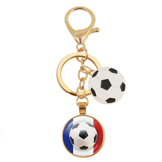 Football Team Emblem Keychain France Flag and Football Logo Key Ring Jewelry European Football Funs Cool Men Gift