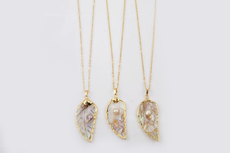 5Pcs 26inch Necklace BOROSA дизайн 5/10 шт. позолота вырезанный лист из натурального жемчуга в виде ракушки кулон с морскими ракушками и матери, имитация жемчуга, для плетения браслетов Цепочки и ожерелья ювелирных изделий G1908 - Окраска металла: 5Pcs 26inch Necklace