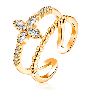 

European and American simple creative open joint female ring European and American four-leaf lucky flower ring ladies jewelry