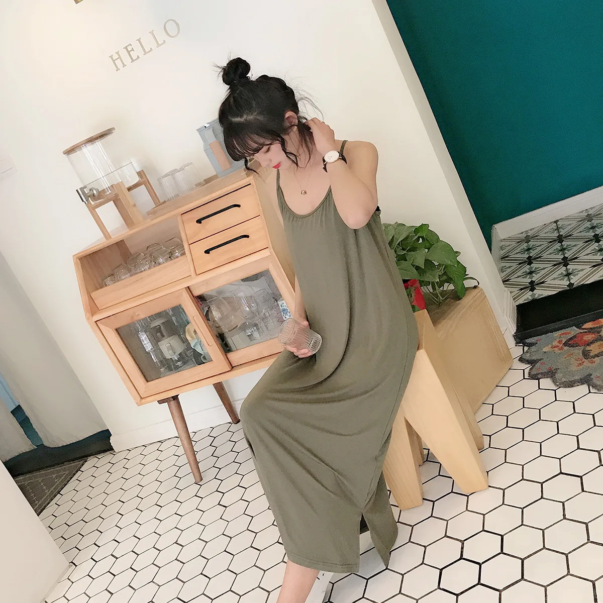 

Tracksuit Summer New Style Modal Strapped Dress Women's Europe And America Laziness Loose And Plus-sized Pajamas Skirt Dress
