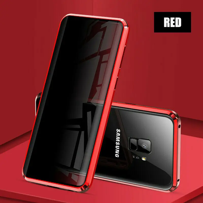 Красный Для samsung Note 10 Plus A50 A70 S10 S9 S8 360 ° анти-пип Магнитная Адсорбция двойной стеклянный чехол для iPhone 11 Pro XS MAX XR X 7 - Цвет: Красный
