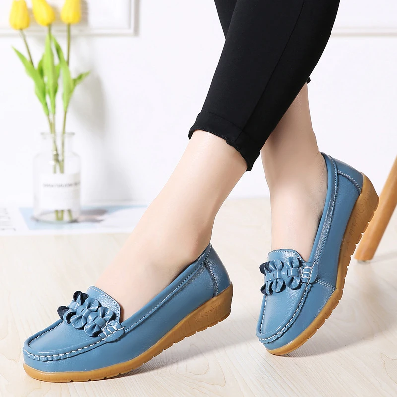 Plus Size 35-42 Sandals Ballet Flats Slip On Pregnant 2019 Genuine Leather Flats Candy Color Girl Moccasins Flat Boat Shoe Mujer