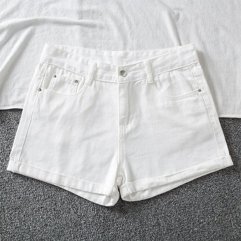 Ailegogo New Summer Women Wide Leg Classic High Waist Black Denim Shorts Casual Female Solid Color White Blue Loose Jeans Shorts 2