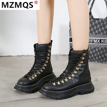 

2020 Winter Women's Boots Fashion Zipper Mid-Calf Boots Plus Velvet Warmth Mid-heel Round Toe Square-Heel PU Boots Botas Mujer