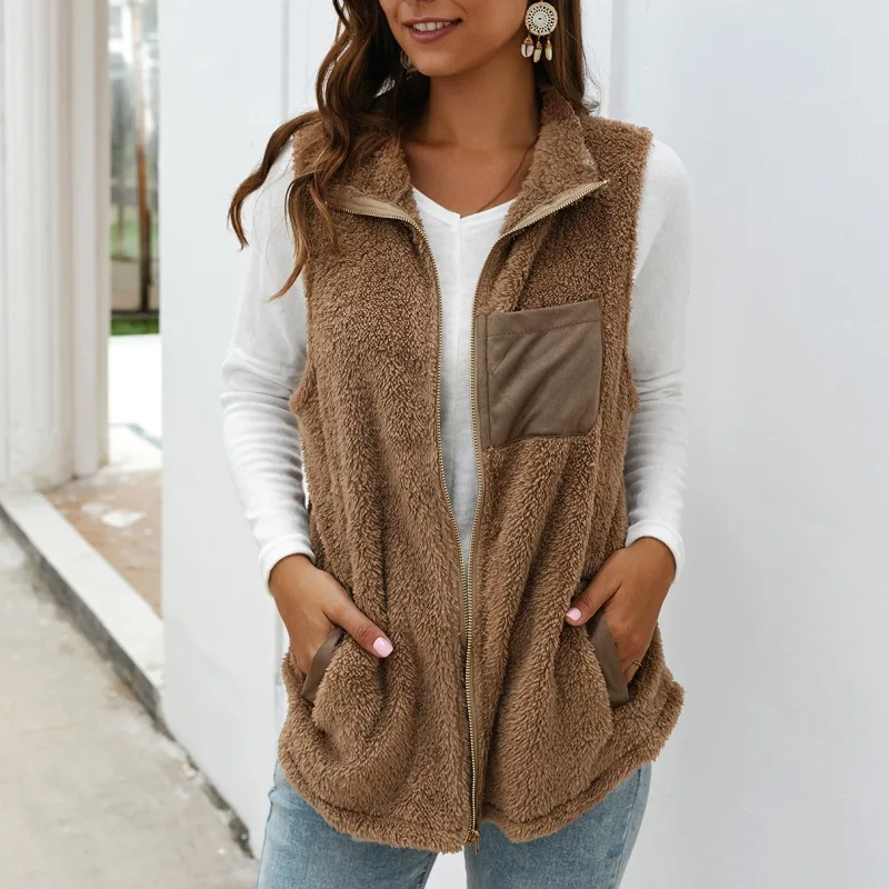 

New Winter Waistcoat Women Plush Mujer Faux Fur Solid Casual Sleeveless Warm Vest Jacket Warm Cashmere Cardigan