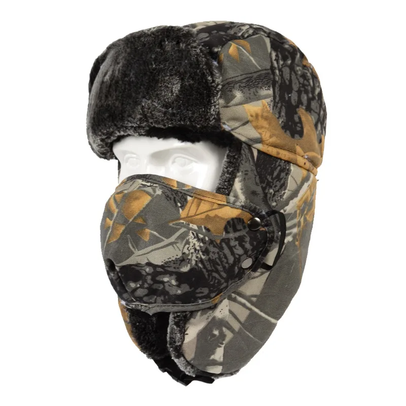Мужская и женская уличная зимняя охотничья шляпа бионический камуфляж маска для лица Охота теплая шапка ушанка ветрозащитная