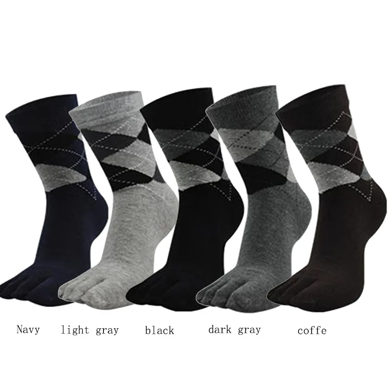 5 Pairs Men's Business Dress Socks with Fingers Cotton Short 5 Toes Crew Sock Casual Fashion Diamond Pattern Toe Socks Deodorant