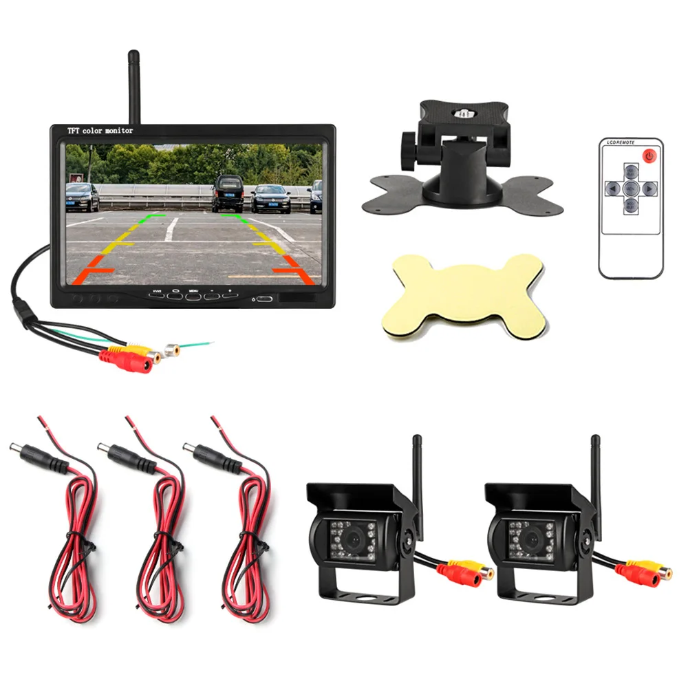

Car Monitor Display Kit Monitor Reversing Camera Rear View Kit 120 Wide Angle Night Vision IP67 Digital Dual Camera 2.4GHz 7Inch