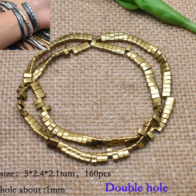 New Two Holes natural stone beads hematite black mineral beads accessories square spacer beads for jewelry making DIY Bracelets T018 5x2mm