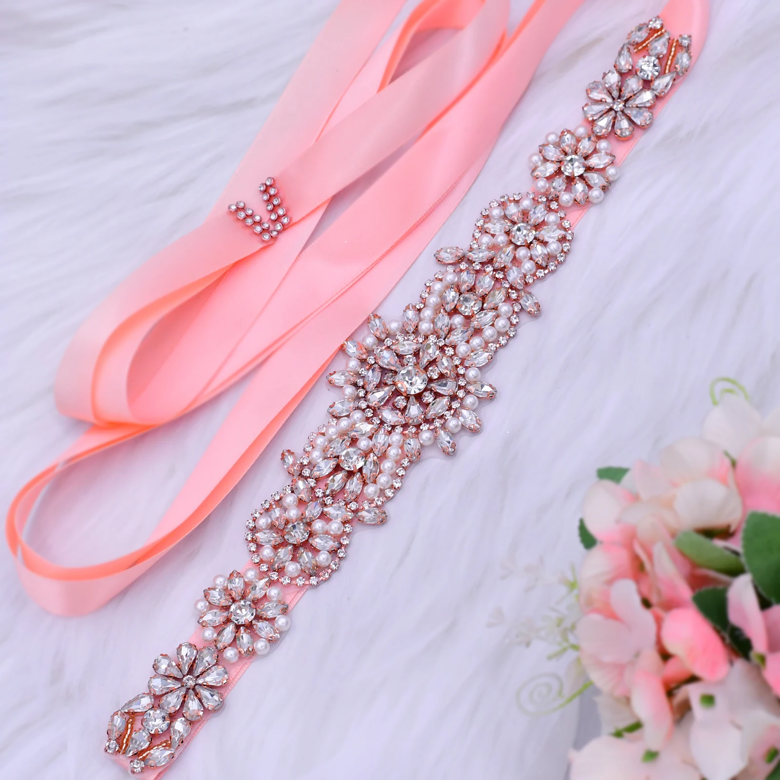 Crystal Pearls Belt Rhinestones Dress Belt Bridal Belt Crystal Wedding Belt Pink Bridal Dress