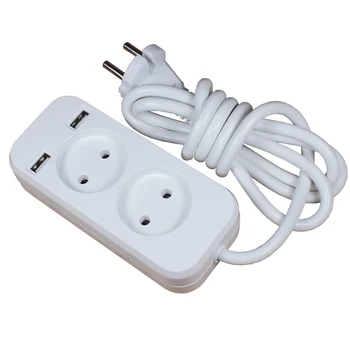 

2019 new 2 socket European 5V 2A USB extension socket with 1.5m CCA cable FE-02-1.5 White color