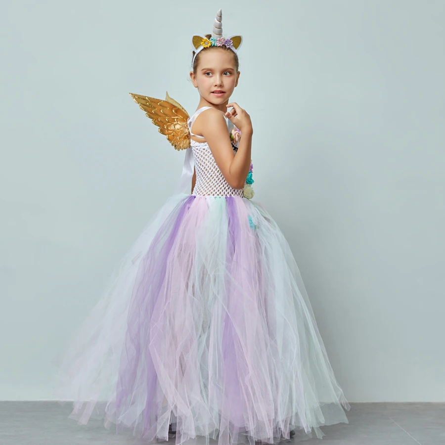 Girls Unicorn Tutu Dress with Headband Wing Costume Set Fancy Little Child Pony Clothing for Birthday Party Pageant Ball Gown (8)