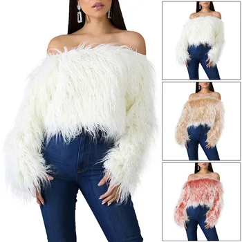

Women Christmas Long Sleeves Off Shoulder Top Plush Warm for Fall Winter Party FS99