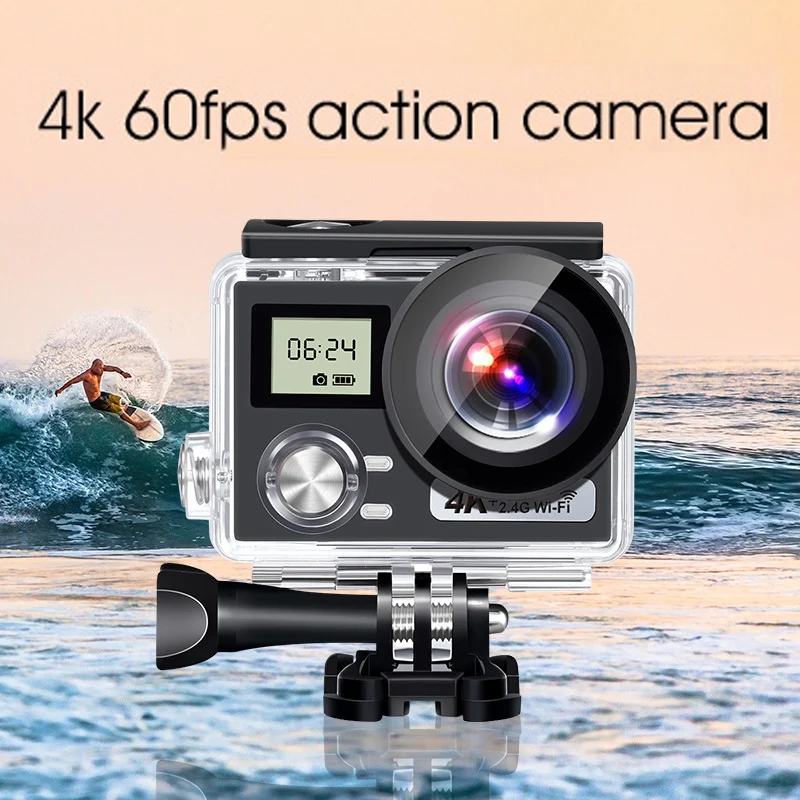Precio reducido Cámara de Acción 4K HD Anti-vibración 30M Cámara impermeable subacuática Ultra-delgada WiFi con Kit de accesorios de cámara aKwjMmRwy9o