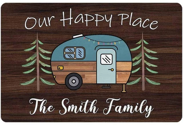 Happy Campers family last name welcome mat - Camping camper gift, custom  personalized doormat door mat - A Custom Shop