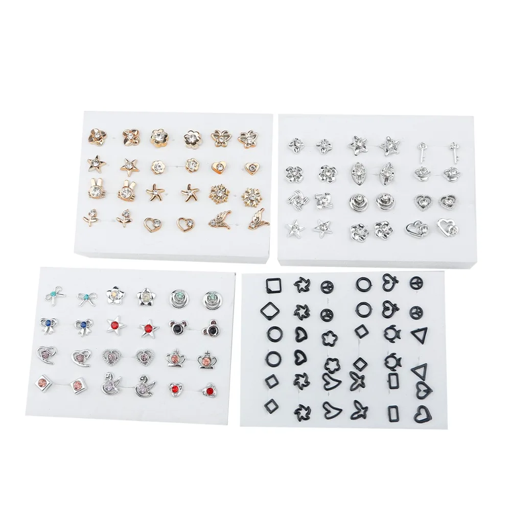 12 paare Nach Dem Zufall Gold Silber Farbe Frauen Kleine Kunststoff Stud Ohrringe Sets Für Mädchen Bowknot Blume Herz Stern Broncos Schmuck – Detail 3